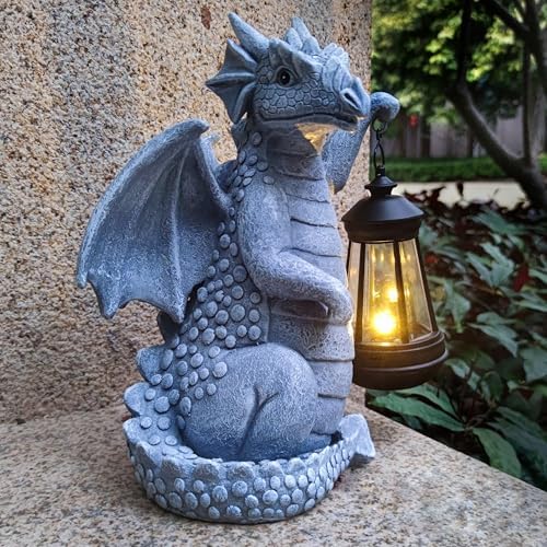 Solar Dragon Garden Statue Decoration with Solar Lantern,Dragon Figurine Lights Outdoor Décor for Yard，Lawn ,Patio, Balcony, Unique Housewarming Ornament - Image 3