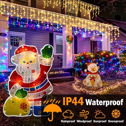 Christmas Lights Outdoor, 2 Pack Total 98FT 960 LED Ice Lights for Outside with 180 Drops Clear Wire 8 Modes Timer, Plug in Waterproof for Holiday Eaves Yard Roof Party Christmas Decor (Warm White) - Image 3