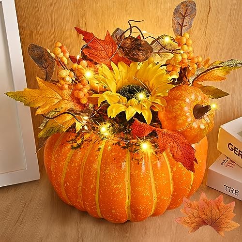 Fall Decor, Fall Centerpieces for Tables, 2PCS Fake Pumpkin Decorations, Artificial Pumpkins for Decorating, Faux Fall Decorations for Home Table Thanksgiving Halloween Indoor Outdoor Porch Bathroom by Waipfaru
