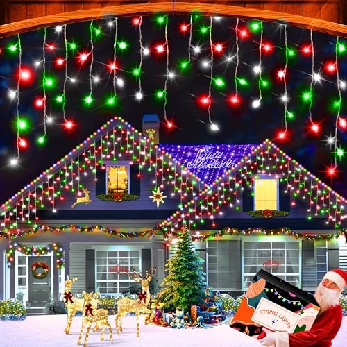 XURISEN 66ft 640 LED Christmas Lights Outdoor with 120 Drops, 8 Modes Curtain Fairy Lights Plug in Waterproof Timer Memory Function String Lights for Christmas Holiday Wedding Party Decor by XURISEN