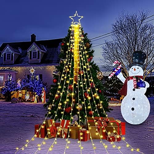 Christmas Decoration Lights, Outdoor Christmas String Lights 320 LED 11.5Ft Waterfall Tree Light with Big Star Topper Waterproof 8 Light Modes for Xmas New Year Holiday Yard Outdoor Indoor Decor - Image 7