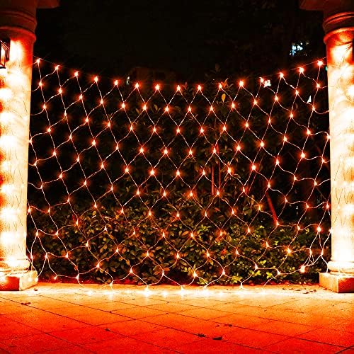 LED Net Light Fall Decor Mesh Lights, 240LED Tree Warp Fairy Lights Outdoor Hanging String Light for Home, Bedroom, Christmas, Garden, Walkway, Bushes,Halloween Decor-9.8ft x 6.6ft(Orange) by Vicila
