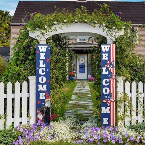 doginthehole 4th of July Patriotic Decorations Hanging Front Porch Door Banner American Flag Blue July Fourth Decor for Home School Office Yard Garage, Memorial Day Decor Outdoor Indoor - Image 5
