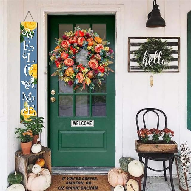 Blue Spring Summer Yellow Rose Wooden Sign 20x120cm Welcome Sign Porch Leaner Spring Decoration for Front Door Porch Yard Deck Patio Farmhouse Vertical Decorn, Spring Decor for Home - Image 6