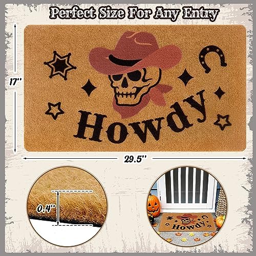 CiyvoLyeen Western Halloween Skull Welcome Doormat, 17 x 30 Inches - Image 3