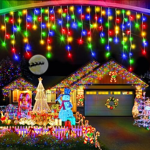 Christmas Lights Outdoor, 49FT 480 LED Ice Lights for Outside, 90 Drops Ice String Lights with 8 Modes, Waterproof Timer & Memory for Outside Decor, Yard, Garden, Eaves, Patio, Party (Multicolor) by Heceltt