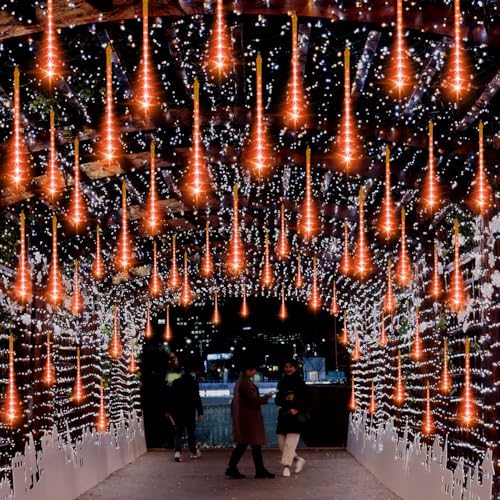 LAMPHOME Halloween Lights Outdoor,12-inch LED Meteor Shower Icicle Lights, 10 Tubes 240 LED String Lights. Waterproof Plug, Shower Rain for Xmas Tree Yard House Decor Orange - Image 3