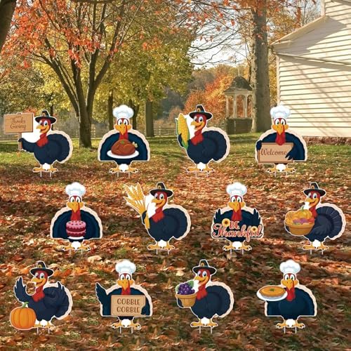 12PCS Thanksgiving Turkey Yard Signs With Stakes Thanksgiving Yard Decorations Outdoor Harvest Sign for Autumn Farmhouse Patio Outdoor Decor by GRADUATIONDECORATIONS