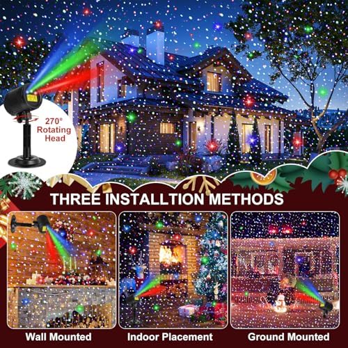 Honoson 1 Pcs Christmas Laser Projector Lights Outdoor RGB Laser Light with Remote Waterproof Motion Xmas Holiday Projector Garden Decoration for Lawns Party House (Red Green Blue Color) - Image 4