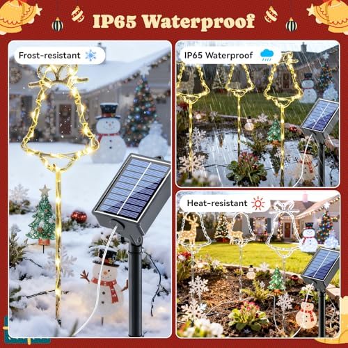 6 Packs Christmas Bell Solar Garden Lights with 8 Light Modes, 21.65 Inches Tall Christmas Outdoor Light with 20 LEDs Each, Solar Outdoor Xmas Decor for Garden, Path, Patio (Warm White) - Image 5