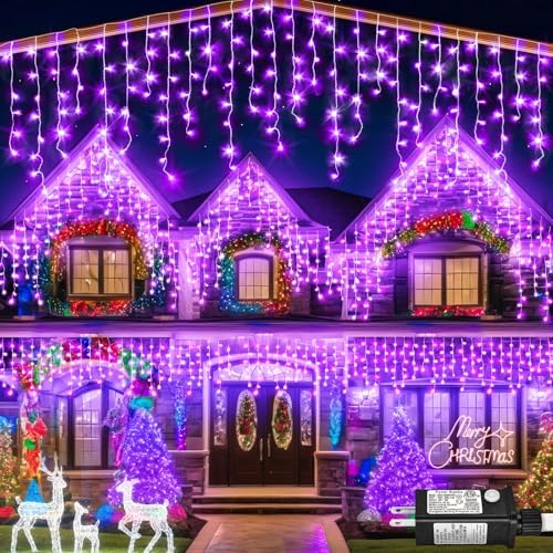 66ft Purple Christmas Lights Outdoor, 640 LED Icicle Lights for Outside Indoor Twinkle Lights with Connectable Clear Wire 8 Modes Timer Waterproof for House Party Tree Holiday Yard Decorations by Nielfoi