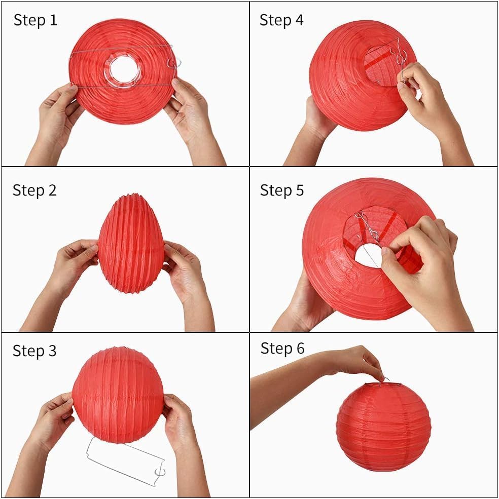 BEISHIDA 12 Inch Gold Paper Lanterns 6 Packs Hanging Round Chinese Lantern - Image 3