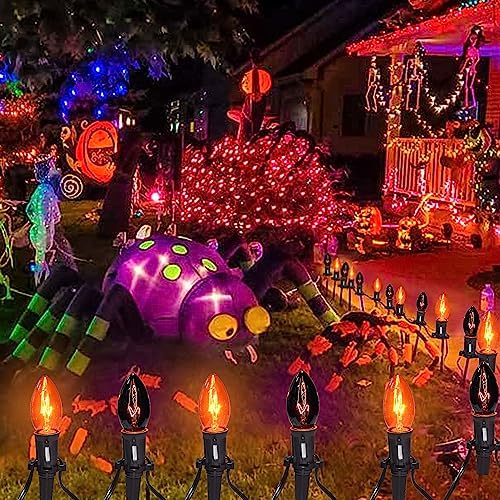 PASUTO 19.5Ft C9 Halloween Walkway Lights Pathway Lights, 10Pcs C9 Orange & Dark Purple Light Bulbs and 10Pcs Stakes, for Halloween Outdoor Doorway Pathway Driveway Sidewalk Garden Yard Lawn Lights - Image 5