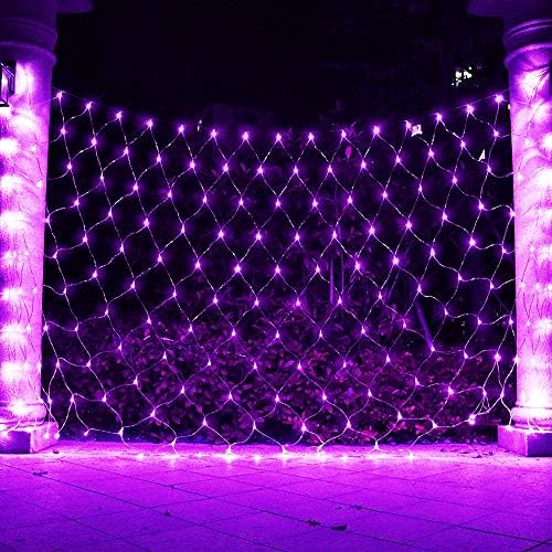 Net Light Outdoor Mesh Christmas Decorations, 100LED String Light Plug in Connectable Tree Warp Hanging 5ft x 5ft for Halloween, Shrubs, Lawn, Backyard, Walkway, Bushes, Garden Decor-Purple by Vicila