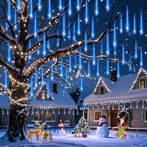 Weepong Christmas Lights Outdoor 32 Tubes 768LEDs Meteor Shower Lights Blue - Image 4