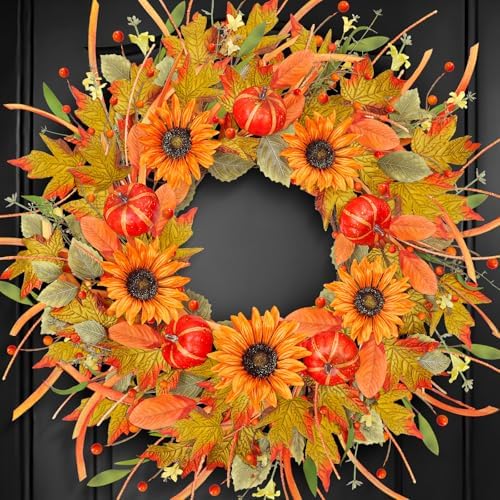 ICX 24 Inch Fall Wreaths for Front Door, Porch, Window by ICXSeasonalFlowersGardenDecor