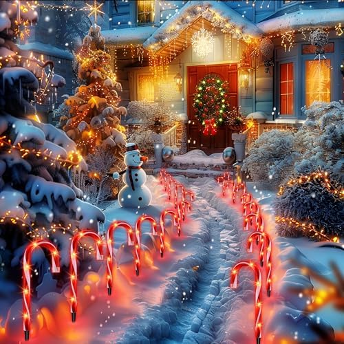 Christmas Candy Cane Lights, Candy Cane Lights Christmas Decorations Outdoor for Yard,Garden(10Inch), 10Pack - Image 2