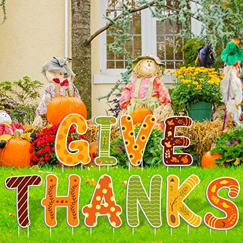 AnyDesign 14 Pcs Fall Large Thanksgiving Yard Sign With 28 Pcs Stakes GIVE THANKS Turkey Pumpkin Maple Leaf Lawn Sign Autumn Harvest Lawn Decor for Home Patio Outdoor Walkway Party Supplies - Image 4