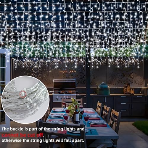 Christmas Outdoor Icicle Lights - 480 LED 66+33 FT 8 Modes Curtain Fairy String Light Plug in, Waterproof for Eaves Yard Holiday Xmas Holiday Indoor Outdoor Decoration - White - Image 5