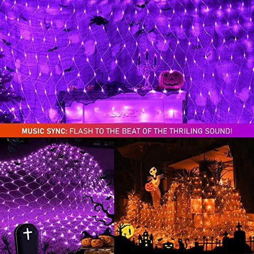 JMEXSUSS Net Lights Outdoor Mesh Lights, 200 LED 9.8ft x 6.6ft Christmas Bush Light Outdoor Waterproof, Plug in Christmas Net Light for Bushes Ceiling Hedge Garden Patio Umbrella(Orange to Purple) - Image 2