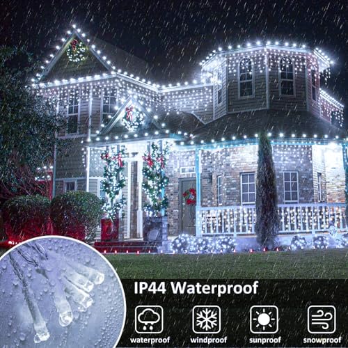 16.5FT 200 LED Icicle Lights for Outside, White Christmas Lights Outdoor - Image 4