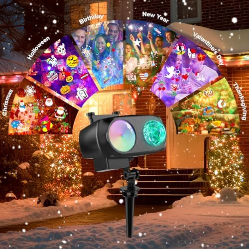 8-Pattern Christmas Projector Lights Outdoor 2-in-1, Holiday Projector Lights Outdoor 26 Effects (Projection Card +3D Ocean Wave) with Timer, Halloween Christmas Decorations Lighting for Party Decor - Image 2