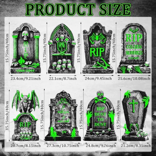 Thyle 8 Pack 15.7" Halloween Tombstones Decoration Glow in the Dark - Image 2