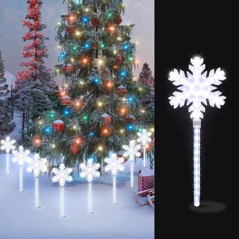 XMASLAMD 17" 568LED Christmas Snowflake Pathway Lights Outdoor,4 Pack Christmas Garden Decoration Light with Flowing Display Effect,Waterproof Lights for Yard Lawn,Walkways（White） - Image 2