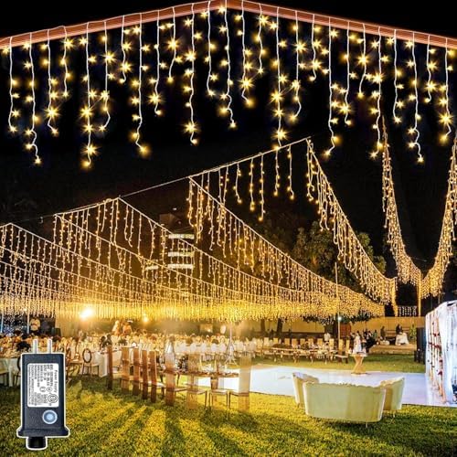99ft Icicle Lights for Outside, Warm White Christmas Lights Outdoor Indoor, 1216 LED Twinkle String Light with 228 Drops, Waterproof Curtain Light for House Eaves Patio Wall Bedroom Window Roof Decor by Nielfoi