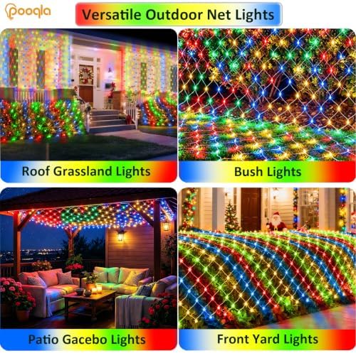 Pooqla Colorful Net Lights, 15x 5ft Christmas Lights Outdoor Green Wire - Image 6