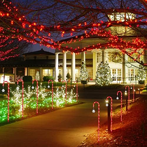 LAMPHOME 10 Pack 33" Christmas Candy Cane Pathway Markers, Xmas Pathway Lights Outdoor with 80 Warm White Lights for Walkway Garden Lawn Holiday Decorations - Image 5