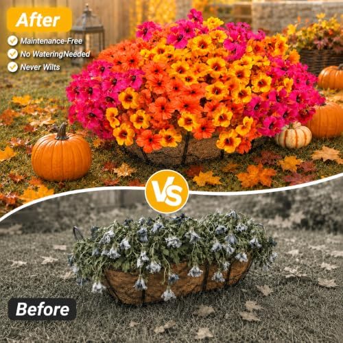 Geegoods 12 Bundles Artificial Fall Petunia Flowers for Outdoor Planters - Image 6