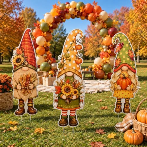 3Pcs Fall Yard Signs Stakes Decor Gnome Autumn Thanksgiving Decorations - Image 6