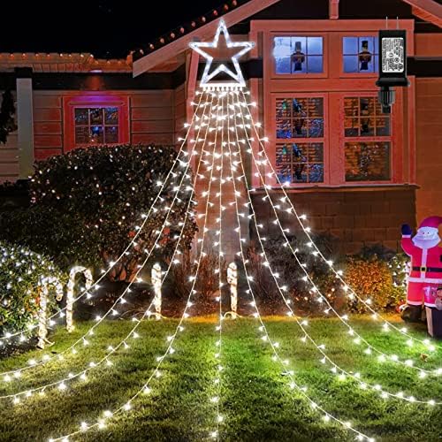 BlcTec Outdoor Christmas Lights 317 LED Christmas Star Lights with 9 Strands 11.9ft Waterfall Tree Lights, 8 Modes, Waterproof & Timer for Garden Yard Patio Outdoor Xmas Decorations, Cool White by BlcTec