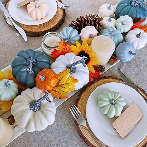24 Pcs Bulk Assorted Rustic Harvest Artificial Pumpkins Foam Pumpkin in White Orange Green Teal for Fall Autumn Halloween Decoration Thanksgiving Party Home Kitchen Decor Baby Shower Wedding - Image 4