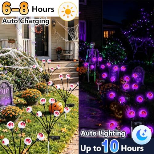 EEW Solar Halloween Decorations Outdoor 6 Pack 36 LED Eyeball Lights Purple - Image 4