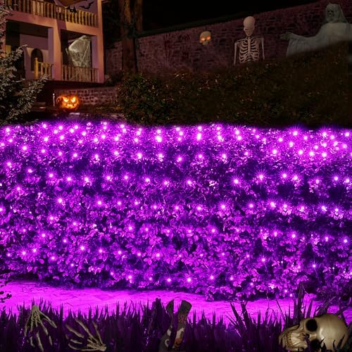WBao Halloween Lights Outdoor 360LED 11.5ft x 6.9ft Halloween Net Lights with 8 Modes, Timer, Connectable, Waterproof & Dark Green Wire for Lawn, Bushes, Shrubs Outdoor Holiday Decorations, Purple - Image 4