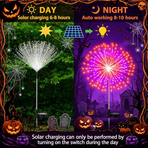 Tujoe 8 Pcs Halloween Solar Firework Stake Lights 180 LED 8 Modes - Image 3