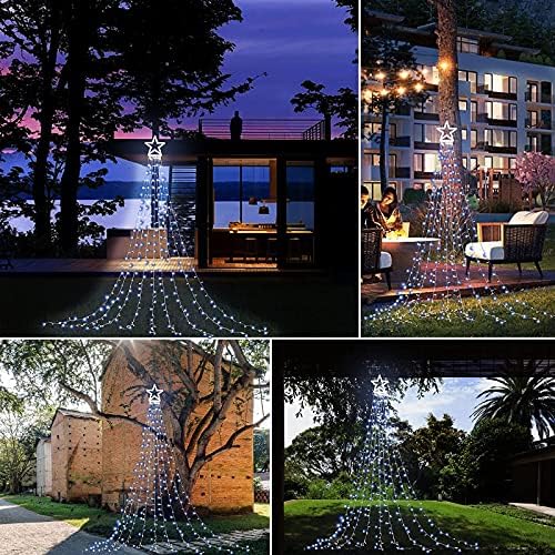 Christmas Decoration Lights, Outdoor Christmas String Lights 320 LED 11.5Ft Waterfall Tree Light with Big Star Topper Waterproof 8 Light Modes for Xmas New Year Holiday Yard Outdoor Indoor Decor - Image 7