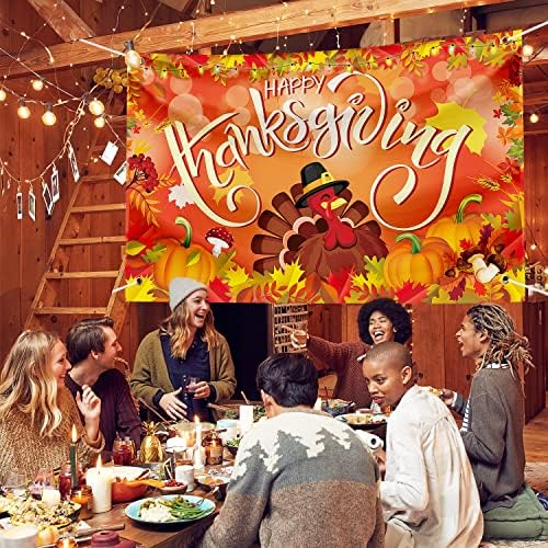 Large Thanksgiving Banner Decorations Outdoor 72x44 Inch,Turkey Maple Leaf Pumpkin Decorations Gifts for Indoor Home House Decor Party Supplies,Yard Sign Background for Photography - Image 3