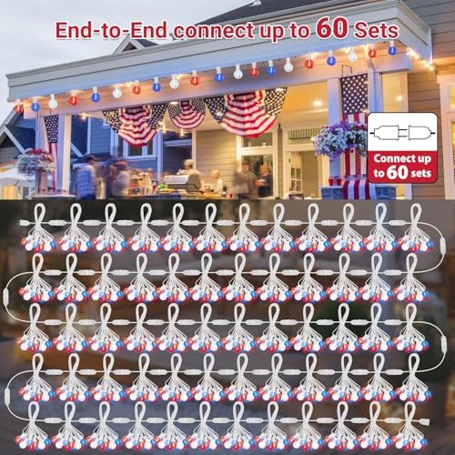 LAMPHOME 4 Pack 26Ft LED G40 Red White and Blue String Lights Outdoor, 4th of July Patriotic Lights with 12+1 Shatterproof Bulbs, Memorial Day Independence Day Decor for Yard Garden Patio - Image 6