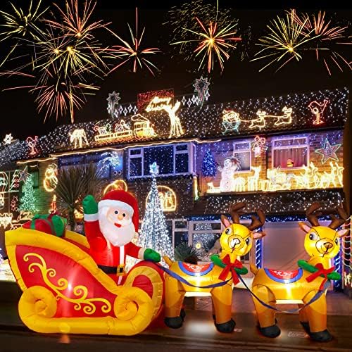 8 Feet Long Christmas Inflatables Elk, Kalolary Santa Sleigh Inflatable by Kalolary