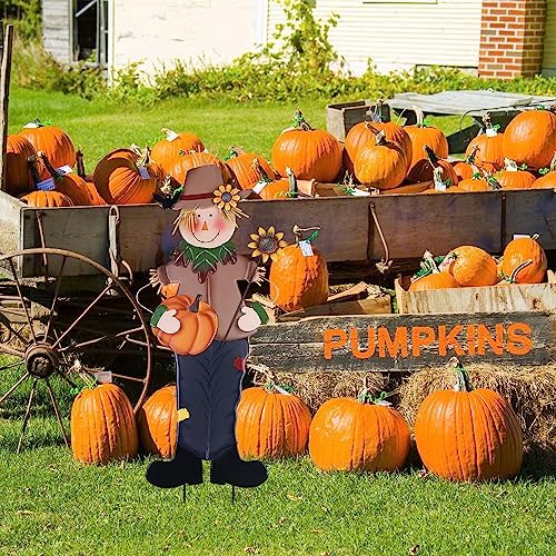 YEAHOME Fall Decorations Outdoor, Metal Boy Scarecrow Garden Stakes with Pumpkin & Sunflower for Fall Decor, Scarecrow Yard Signs for Outside Garden Lawn Porch Thanksgiving Decorations Outdoor - Image 5