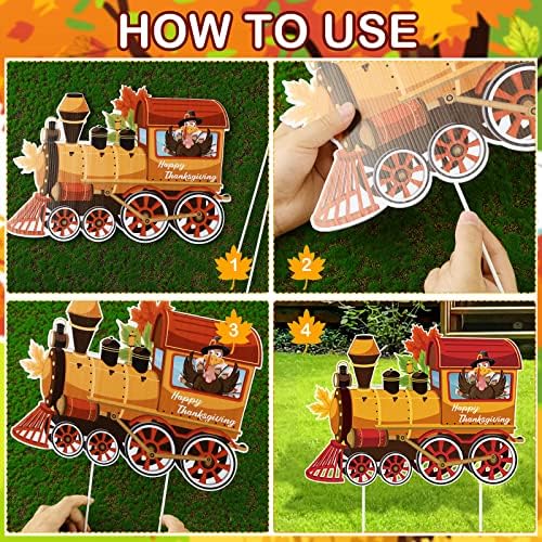 Weysat 4pcs Thanksgiving Yard Signs Train Outside Decoration Pumpkin Maple - Image 4