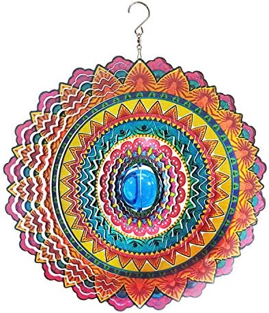 FONMY Wind Spinner 3D Stainless Steel Christmas Decoration Room Decor Indoor/Outdoor Garden Decoration Hanging Ornaments Kinetic Yard Art Decorations 12 inches Multi Red Mandala Wind Spinners - Image 3