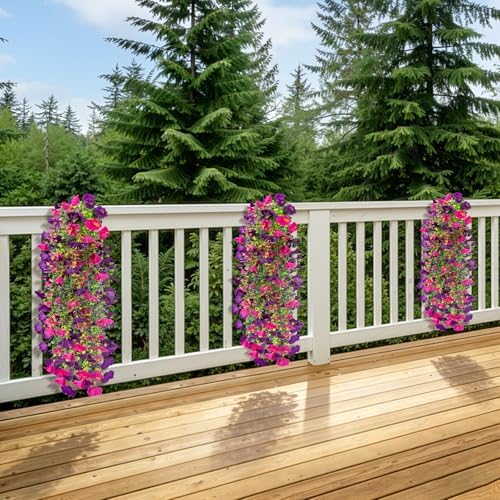 6 Pack Purple Fuchsia Artificial Hanging Flowers, Fake Purple Fuchsia Morning Glory Vines Hanging Flowers UV Resistant Artificial Flowers for Outdoors Porch Patio Balcony Indoor Home Decor - Image 6