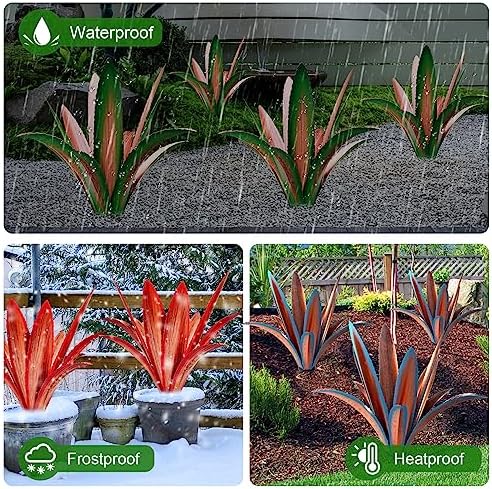 TOMBABY Enlarge Thickened Wind Resistant Iron Agave Metal Plant Country Garden Sculpture Statue Outdoor Decoration Agave Metal Plant Courtyard Garden Lawn Ornament Gift (2, 12 Leaves Blue) - Image 4