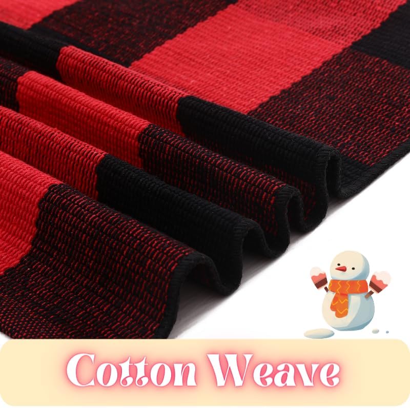 Ckorzen Red and Black Plaid Rug, 4' x 6' Christmas Halloween Outdoor Front Door Decor Mat, Cotton Hand-Woven Washable Rug for Layered Door Mats Carpet for Porch, Entryway - Image 5