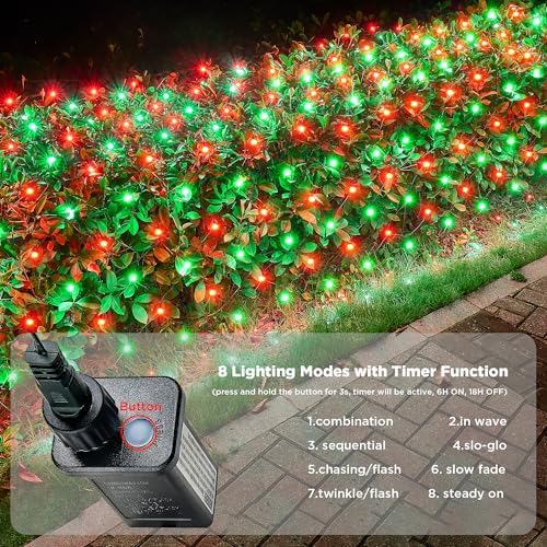 BlcTec Upgraded Christmas Lights Outdoor 176LED 8.7ft x 5.2ft Christmas Net Lights with UL Certified, 8 Modes, Timer, Connectable, Waterproof & Thick Wire for Bushes, Shrubs Decorations, Red Green - Image 2