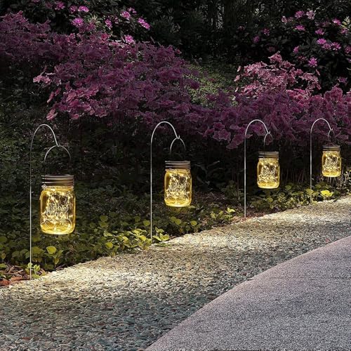 GIGALUMI Hanging Mason Jar Solar Lights, 6 Pack 30 Led Hanging Lantern - Image 2